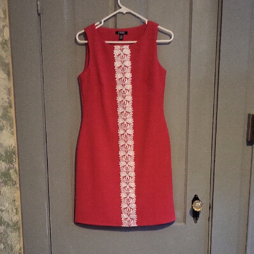 Tahari Red Mini Dress with White Lace Accent